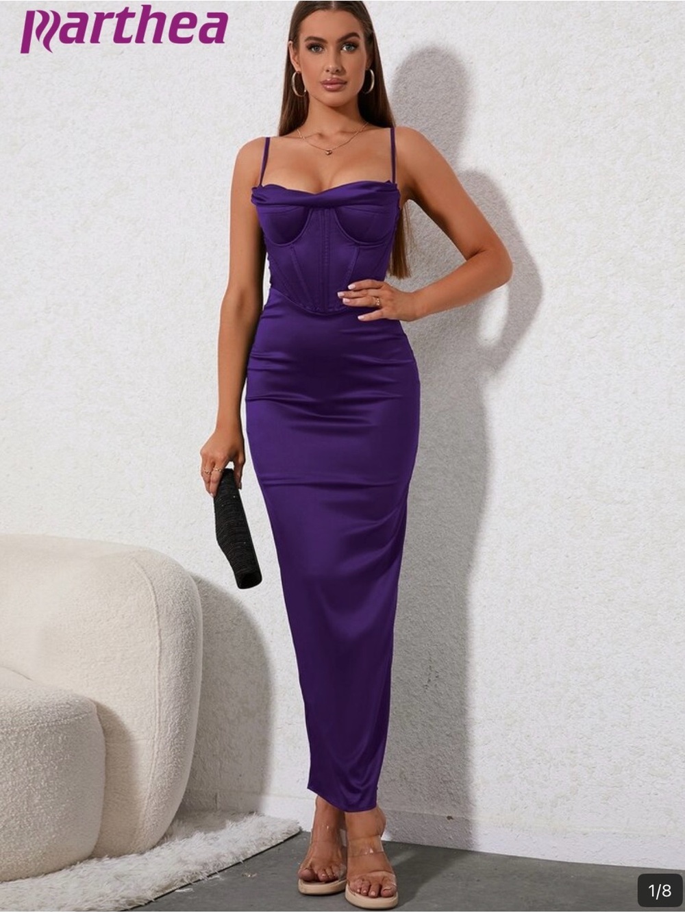 Marthea Purple Satin Corset Midi Dress